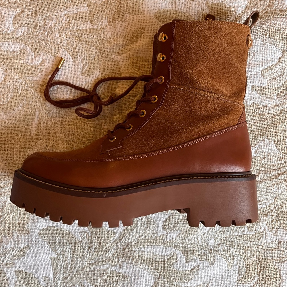 Sam Edelman Elliot combat boot Brown Lace-Up and side zip platform Lug Boots. - Picture 2 of 14